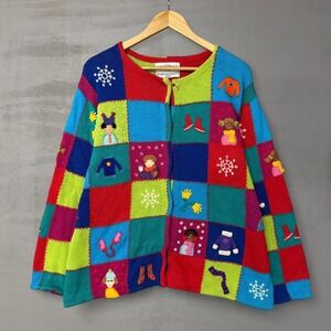 Vintage Marisa Christina Collection Patchwork Winter Sweater Cardigan Medium